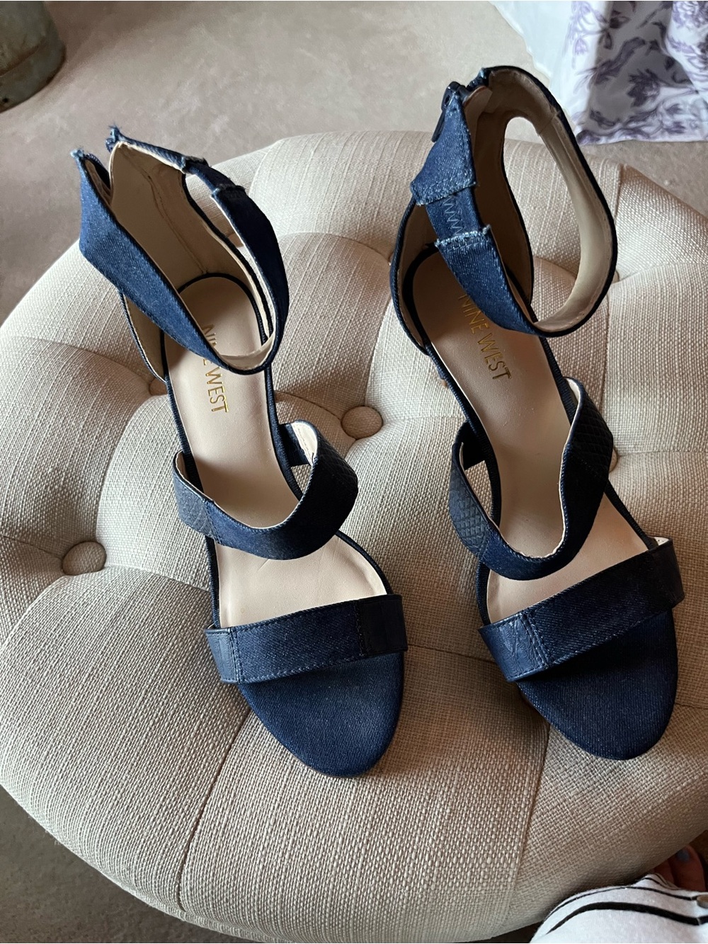Nine West Dark Blue Strappy Block Heel Sandals